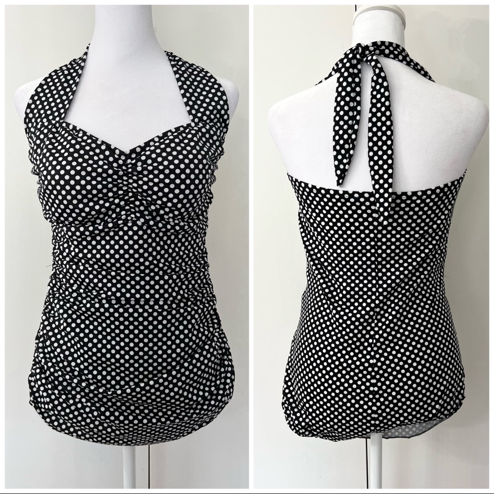 Suddenly Slim by Catalina | Polka Dot Vintage Retro Halter One piece Swimsuit